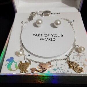 NEW DISNEY Little Mermaid Part Of Your World Adjustable Charm Bracelet Earrings